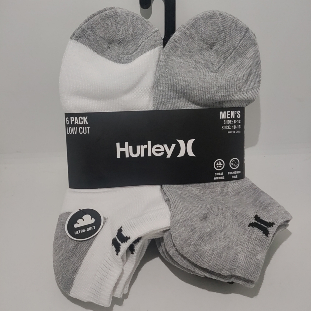 Hurley Men's  6-Pack Low Cut Socks  White/Gray Size 10-13